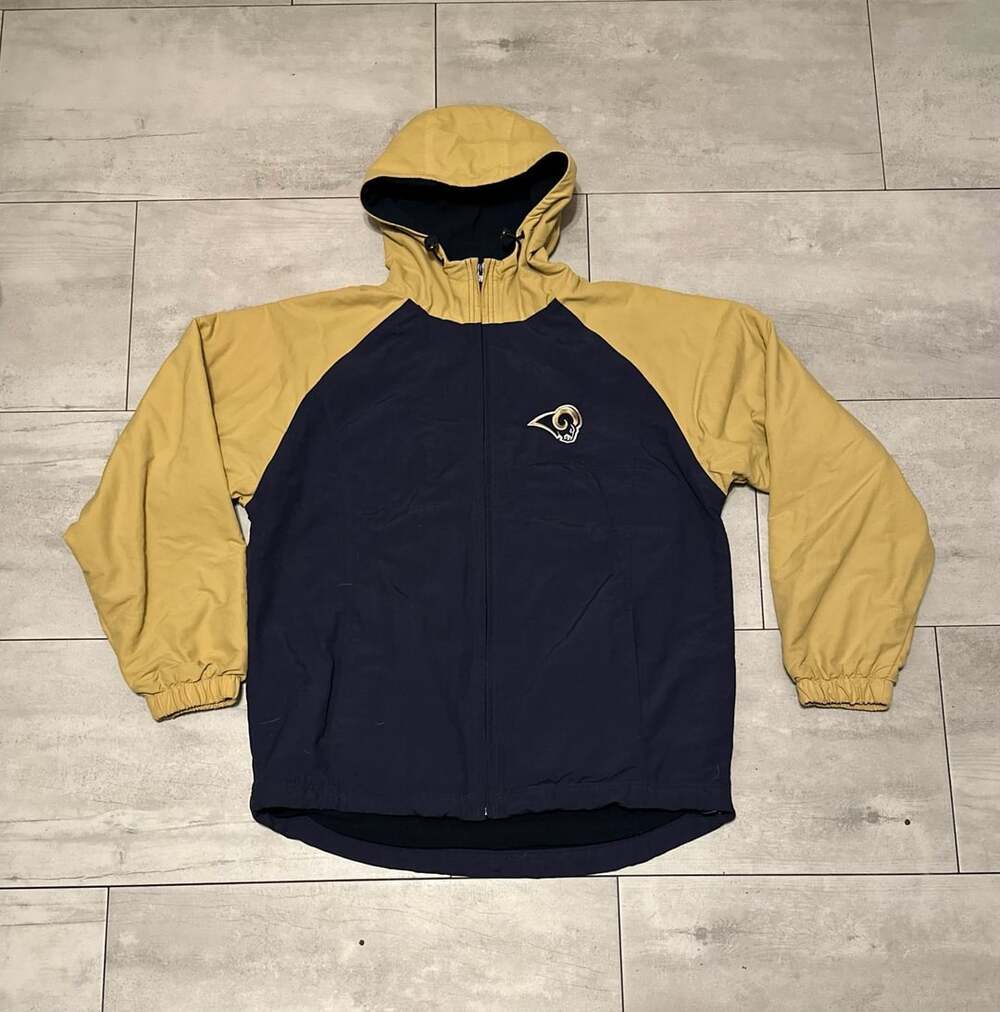 Reebok St. Louis Rams NFL Full Zip Hooded Jacket Size M Blue Gold